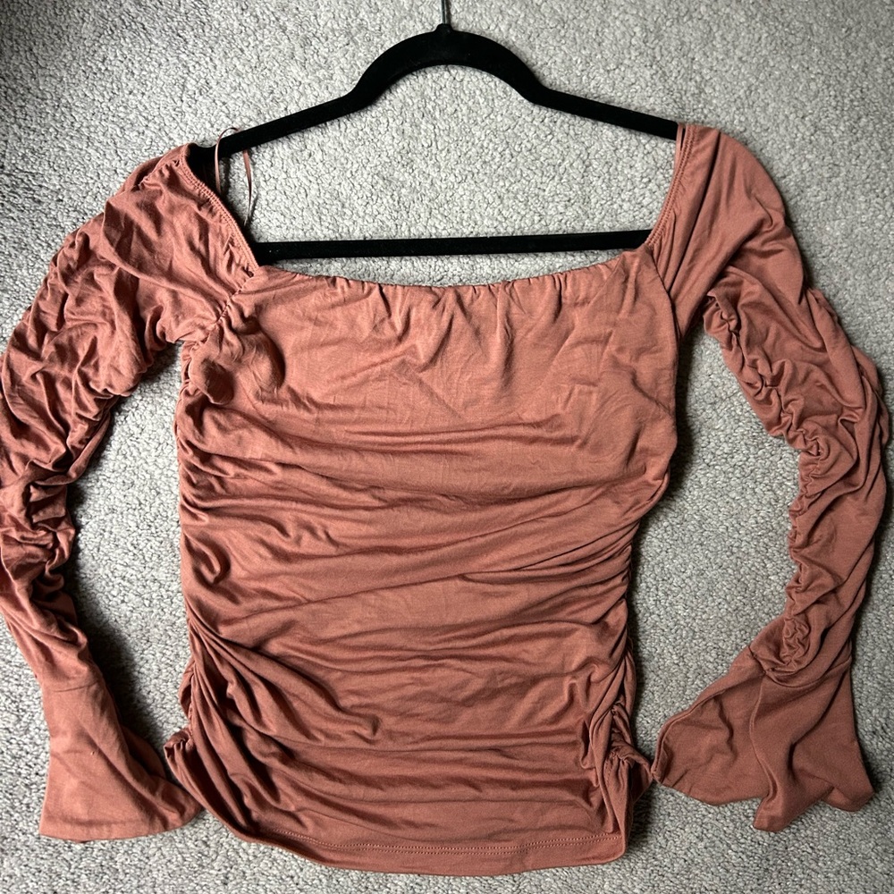 Wayf Off the Shoulder Ruched Top in Terracotta